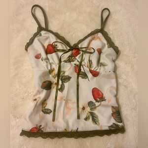(Sold) Strawberry Floral Print Lace Trim Cami